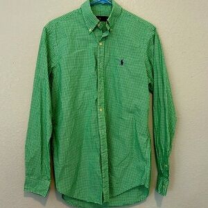 Ralph Lauren button down long sleeve shirt with blue and gold label, men’s small